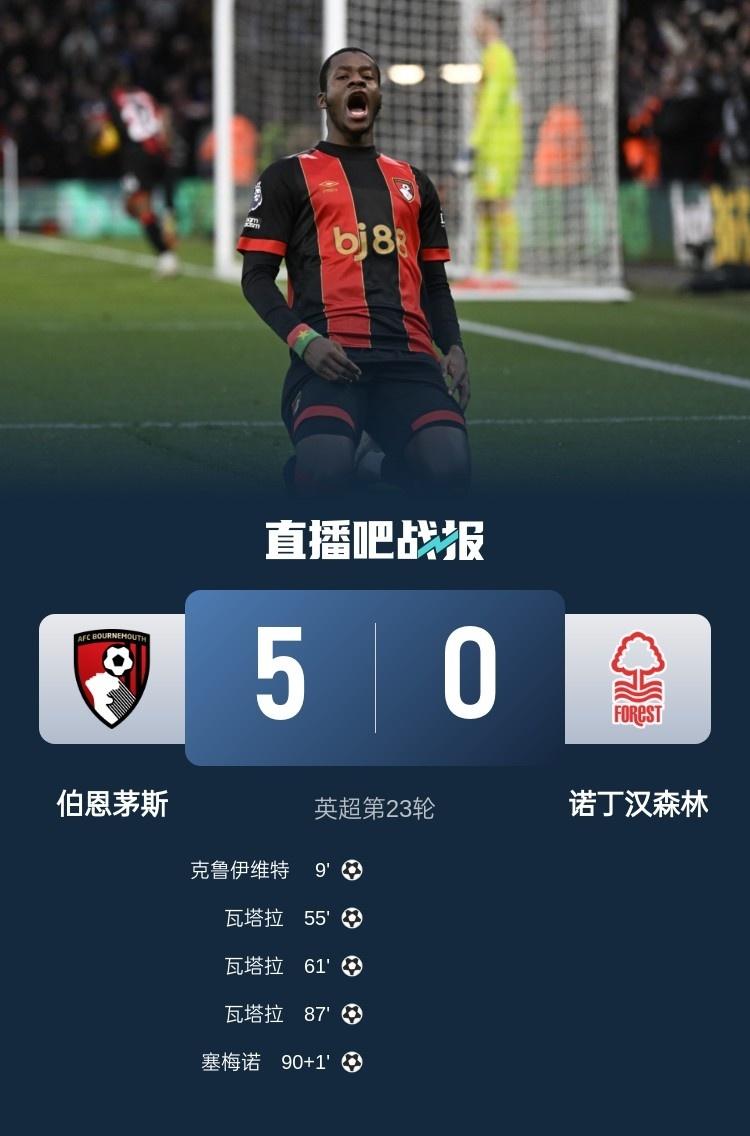 伯恩茅斯客场不敌，降级压力增加